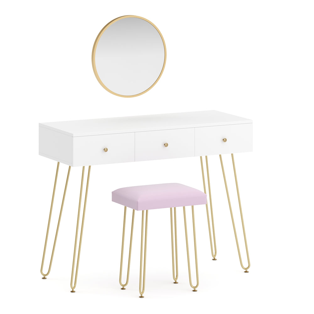 Dressing table with stool and mirror APHRODITE 100 x 40 cm white/gold/pink