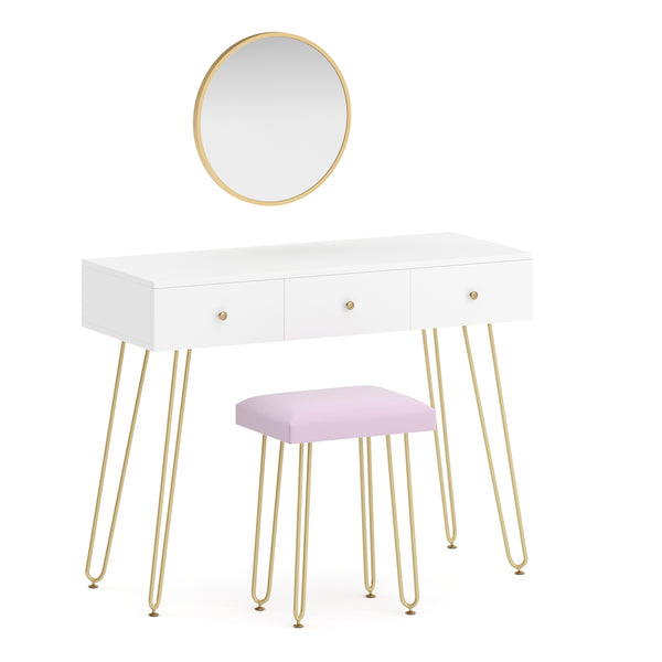 Dressing table with stool and mirror APHRODITE 100 x 40 cm white/gold/pink