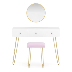 Dressing table with stool and mirror APHRODITE 100 x 40 cm white/gold/pink