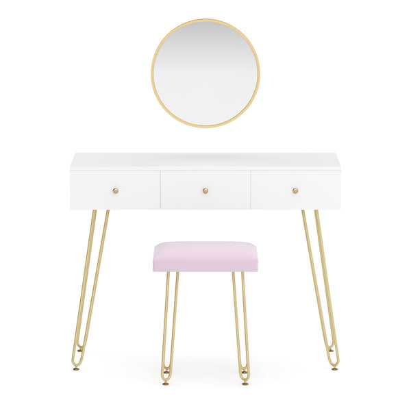Dressing table with stool and mirror APHRODITE 100 x 40 cm white/gold/pink