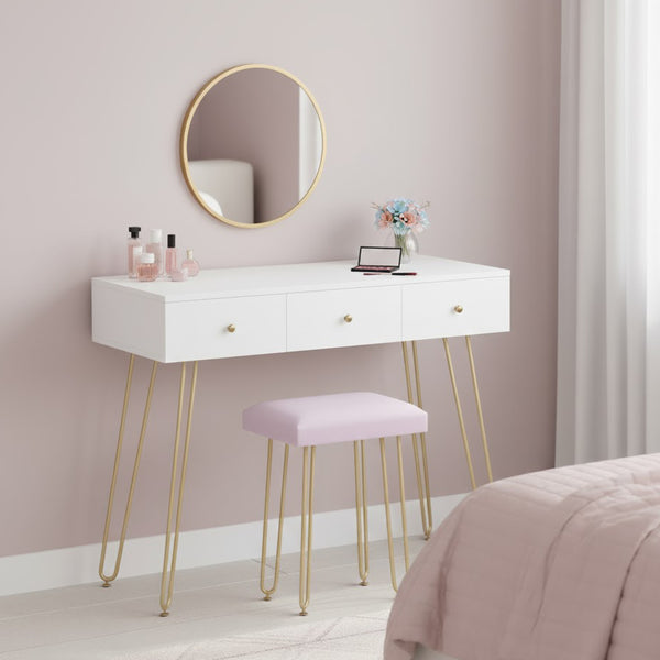 Dressing table with stool and mirror APHRODITE 100 x 40 cm white/gold/pink