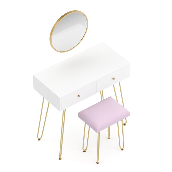Dressing table with stool and mirror APHRODITE 80 x 40 cm white/gold/pink