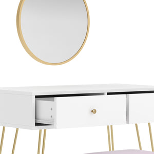 Dressing table with stool and mirror APHRODITE 80 x 40 cm white/gold/pink