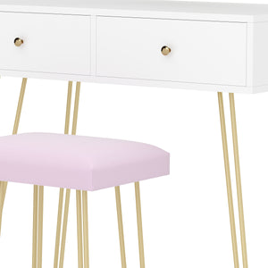 Dressing table with stool and mirror APHRODITE 80 x 40 cm white/gold/pink