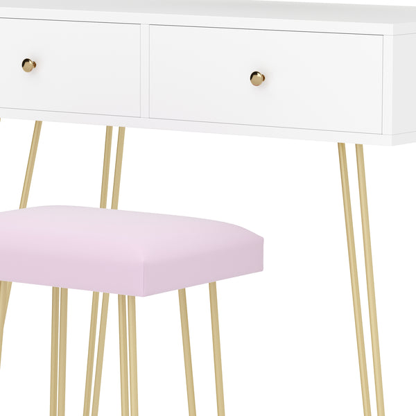 Dressing table with stool and mirror APHRODITE 80 x 40 cm white/gold/pink