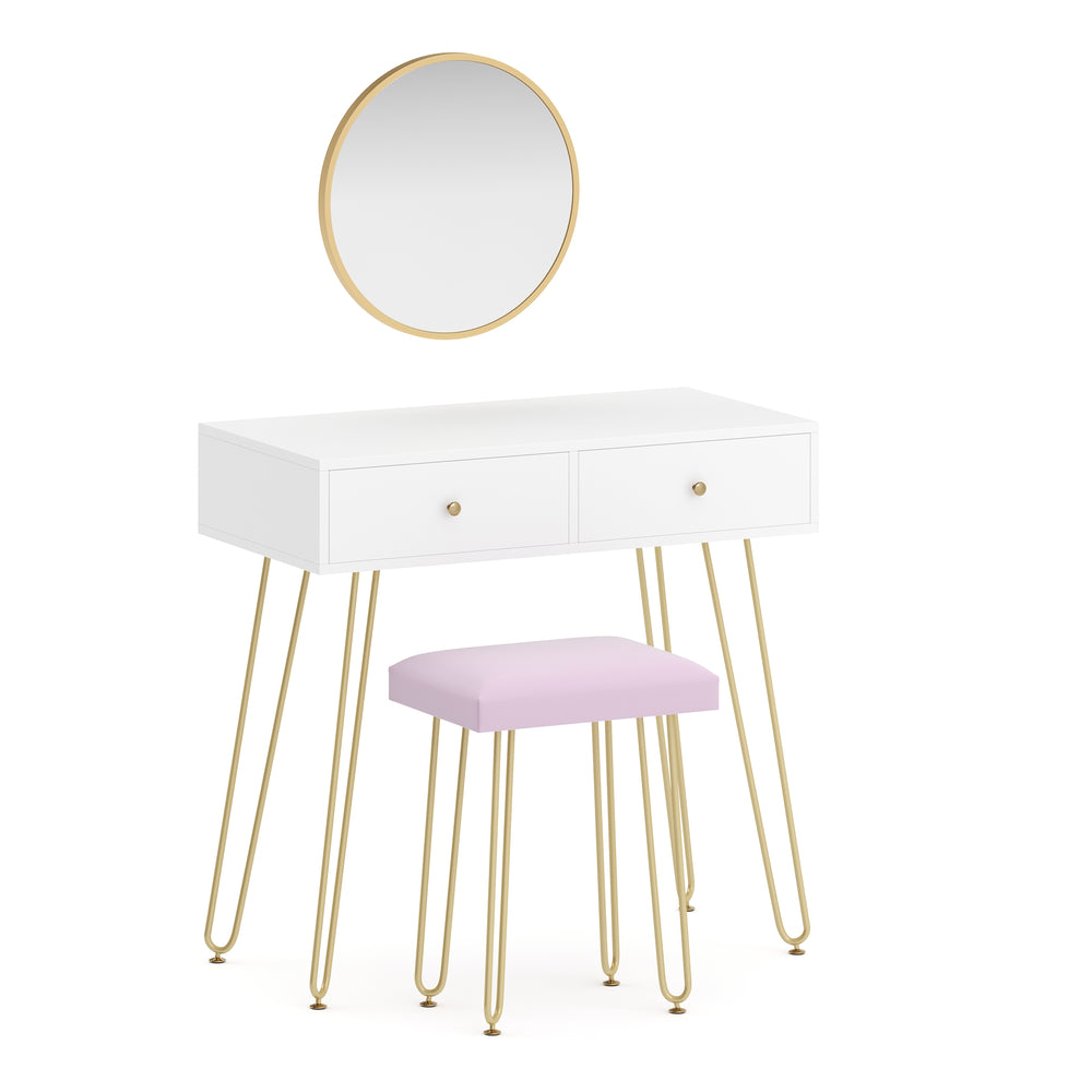 Dressing table with stool and mirror APHRODITE 80 x 40 cm white/gold/pink