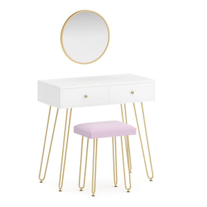Dressing table with stool and mirror APHRODITE 80 x 40 cm white/gold/pink
