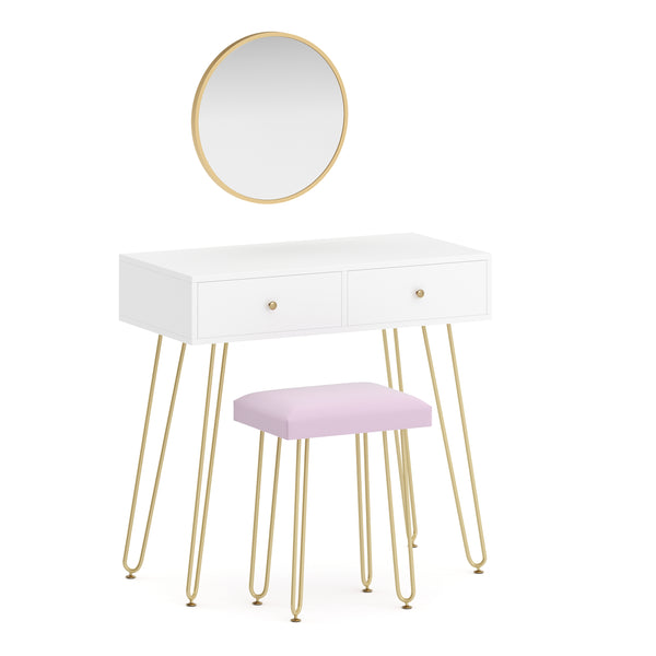 Dressing table with stool and mirror APHRODITE 80 x 40 cm white/gold/pink