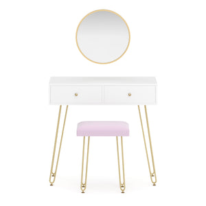 Dressing table with stool and mirror APHRODITE 80 x 40 cm white/gold/pink