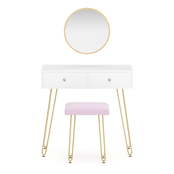 Dressing table with stool and mirror APHRODITE 80 x 40 cm white/gold/pink