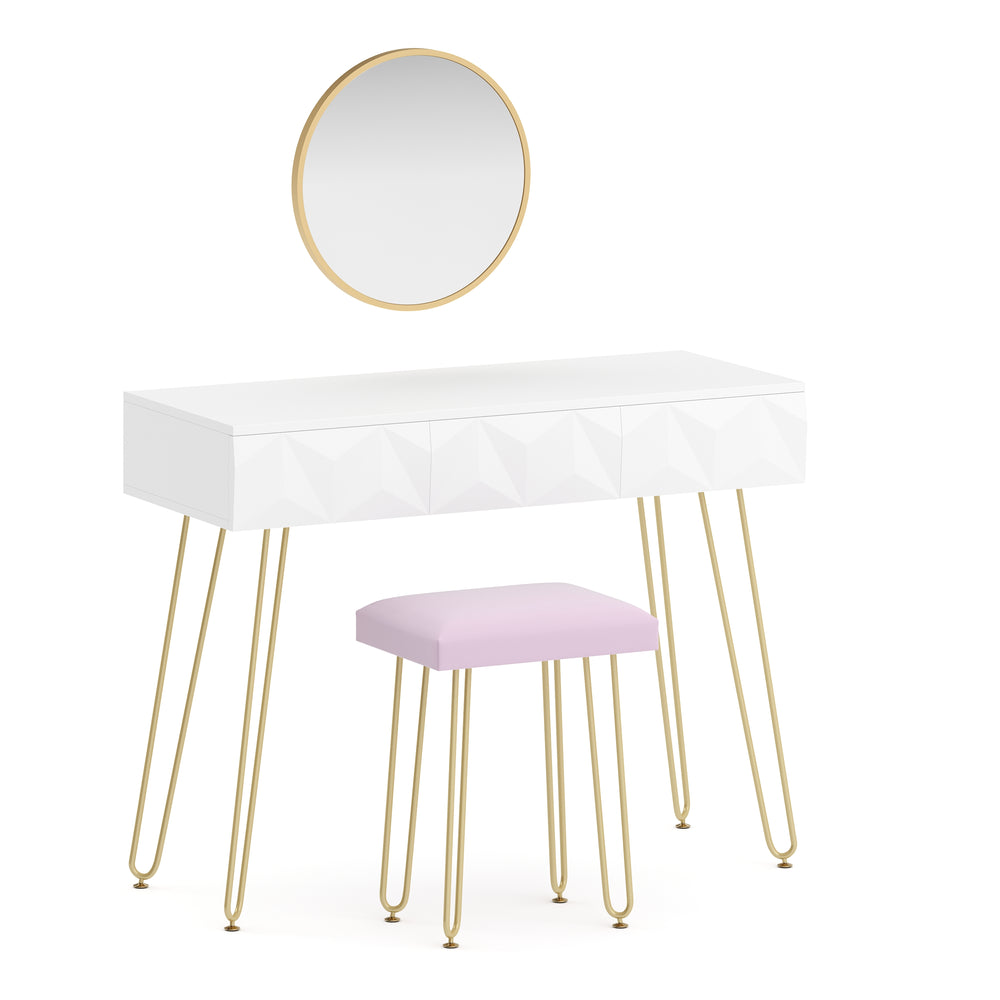 Dressing table with stool and mirror ELEONORA 100 x 40 cm white/gold/pink