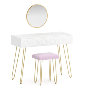 Dressing table with stool and mirror ELEONORA 100 x 40 cm white/gold/pink