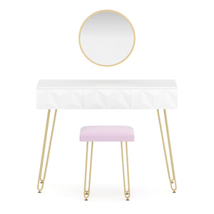 Dressing table with stool and mirror ELEONORA 100 x 40 cm white/gold/pink