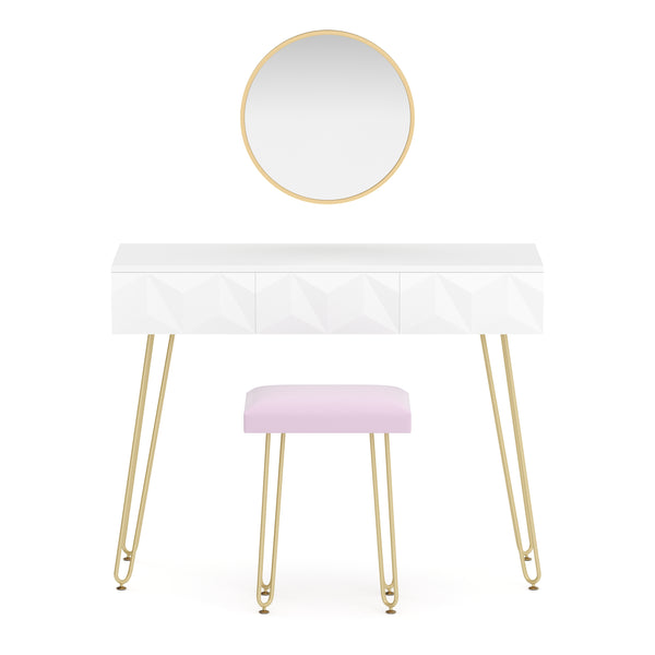 Dressing table with stool and mirror ELEONORA 100 x 40 cm white/gold/pink