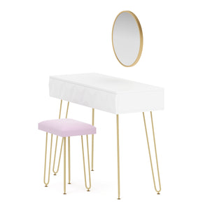 Dressing table with stool and mirror ELEONORA 100 x 40 cm white/gold/pink
