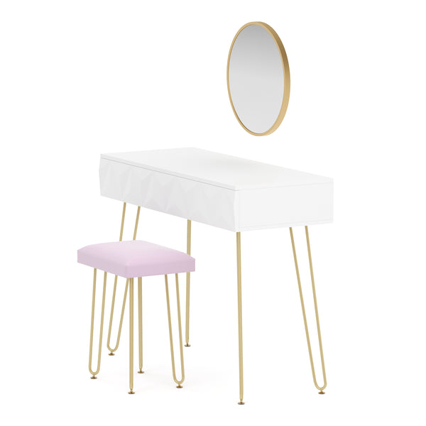 Dressing table with stool and mirror ELEONORA 100 x 40 cm white/gold/pink