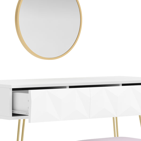 Dressing table with stool and mirror ELEONORA 100 x 40 cm white/gold/pink