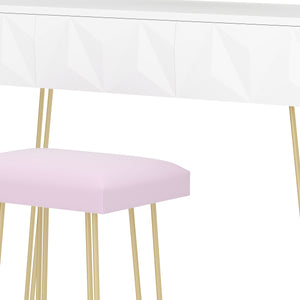 Dressing table with stool and mirror ELEONORA 100 x 40 cm white/gold/pink