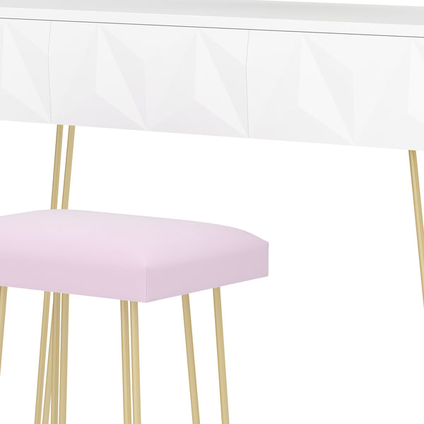 Dressing table with stool and mirror ELEONORA 100 x 40 cm white/gold/pink