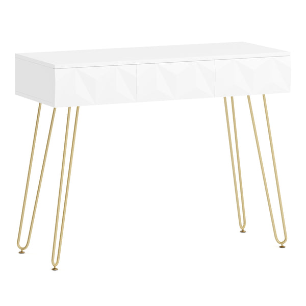 Dressing table with stool and mirror ELEONORA 100 x 40 cm white/gold/pink