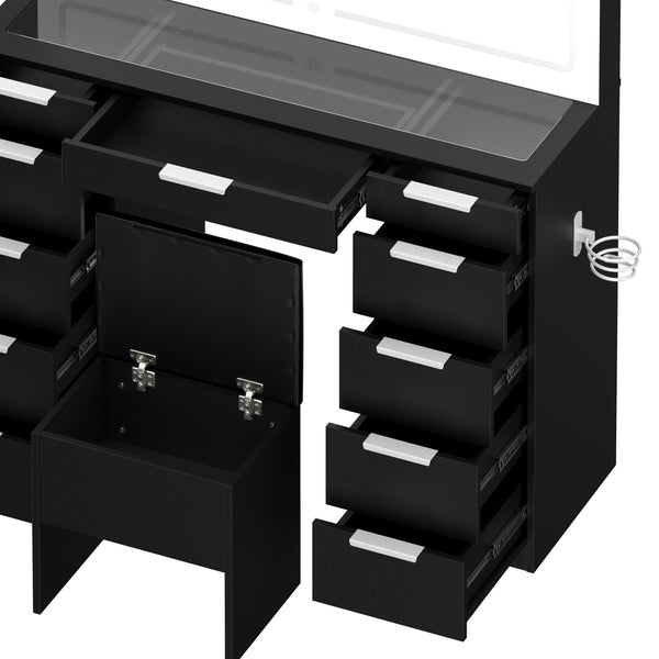 Schminktisch mit Licht und Hocker AURA schwarz