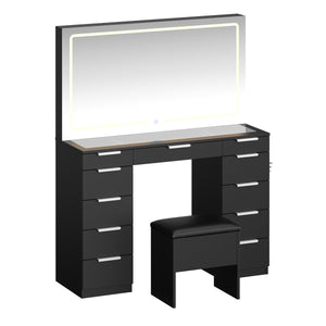 Schminktisch mit Licht und Hocker AURA schwarz
