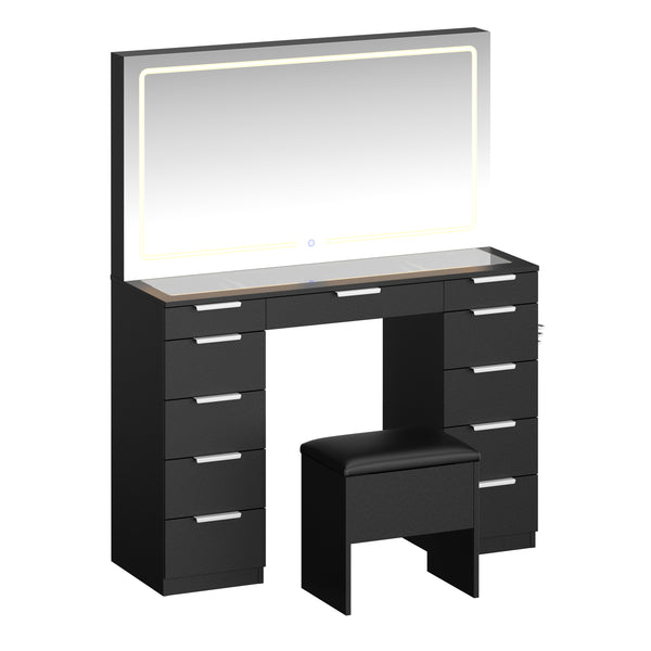 Schminktisch mit Licht und Hocker AURA schwarz