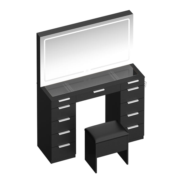Schminktisch mit Licht und Hocker AURA schwarz