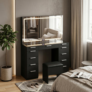 Schminktisch mit Licht und Hocker AURA schwarz
