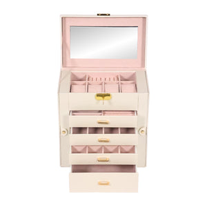 Schmuckkästchen abschliessbar 4 Schubladen beige/rosa