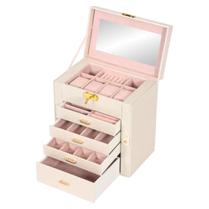 Schmuckkästchen abschliessbar 4 Schubladen beige/rosa