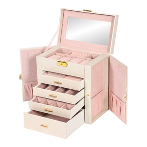 Schmuckkästchen abschliessbar 4 Schubladen beige/rosa