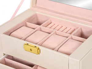Schmuckkästchen abschliessbar 4 Schubladen beige/rosa