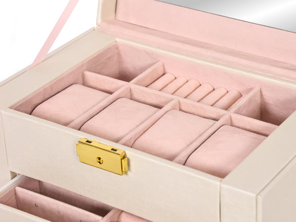 Schmuckkästchen abschliessbar 4 Schubladen beige/rosa