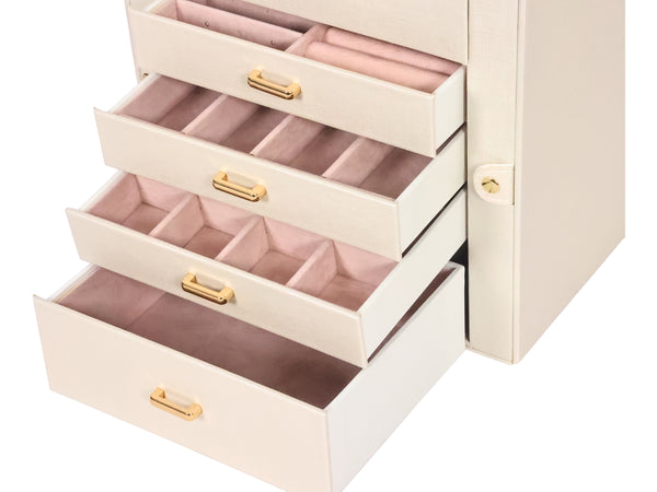Schmuckkästchen abschliessbar 4 Schubladen beige/rosa
