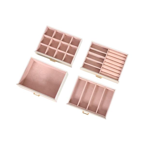 Schmuckkästchen abschliessbar 4 Schubladen beige/rosa