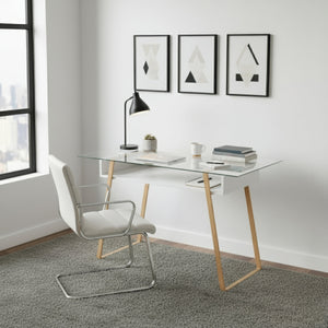Schreibtisch Glas NEBULA mit Stauraum 110 x 55 x 75 cm weiss/braun