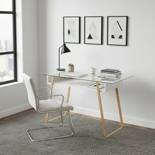 Schreibtisch Glas NEBULA mit Stauraum 110 x 55 x 75 cm weiss/braun