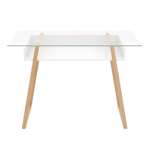 Schreibtisch Glas NEBULA mit Stauraum 110 x 55 x 75 cm weiss/braun