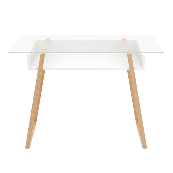 Schreibtisch Glas NEBULA mit Stauraum 110 x 55 x 75 cm weiss/braun