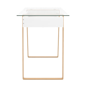Schreibtisch Glas NEBULA mit Stauraum 110 x 55 x 75 cm weiss/braun