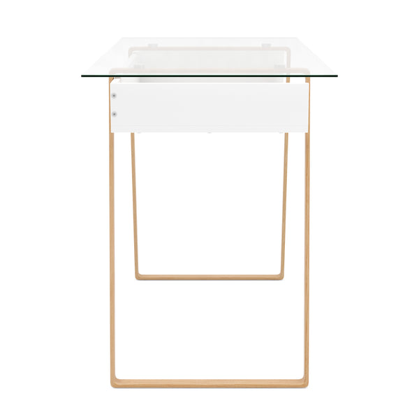 Schreibtisch Glas NEBULA mit Stauraum 110 x 55 x 75 cm weiss/braun