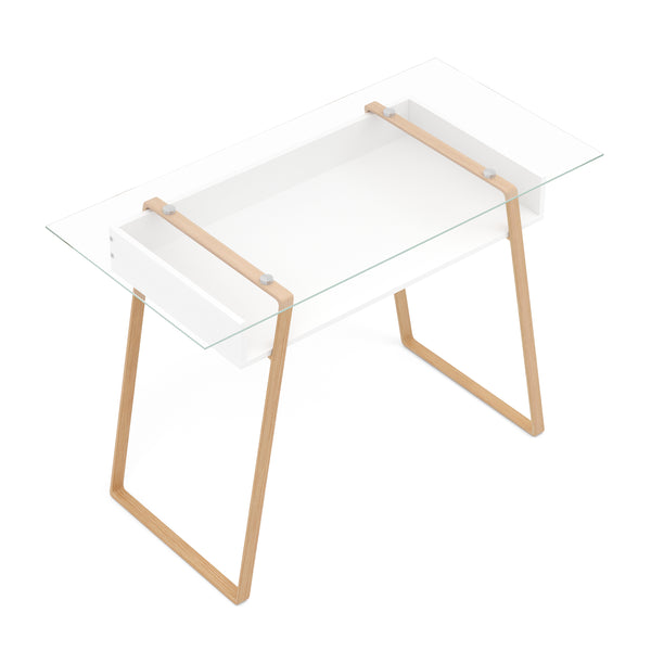 Schreibtisch Glas NEBULA mit Stauraum 110 x 55 x 75 cm weiss/braun