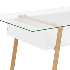 Schreibtisch Glas NEBULA mit Stauraum 110 x 55 x 75 cm weiss/braun