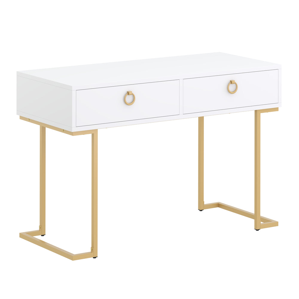 Bureau/console à 2 tiroirs TESSY blanc/or