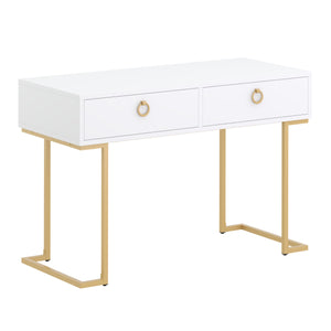 Schreibtisch Konsolentisch mit 2 Schubladen TESSY weiss/gold