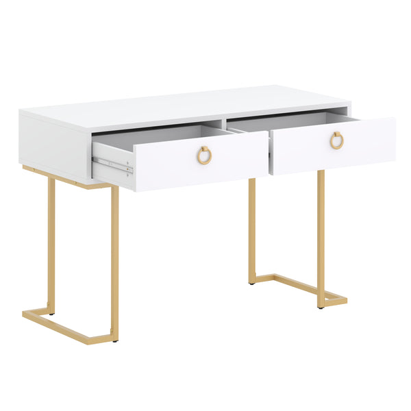Schreibtisch Konsolentisch mit 2 Schubladen TESSY weiss/gold