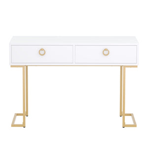 Schreibtisch Konsolentisch mit 2 Schubladen TESSY weiss/gold