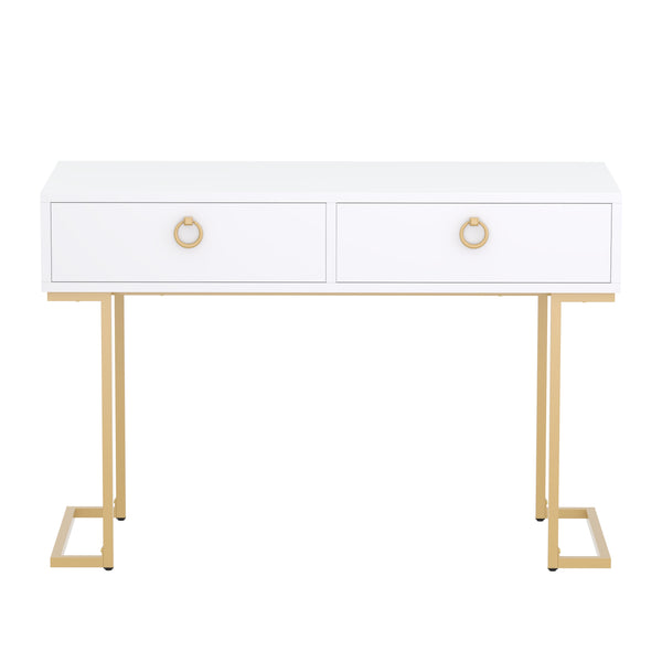 Schreibtisch Konsolentisch mit 2 Schubladen TESSY weiss/gold