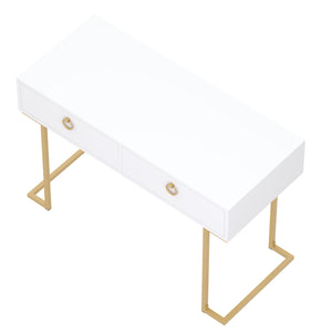 Schreibtisch Konsolentisch mit 2 Schubladen TESSY weiss/gold